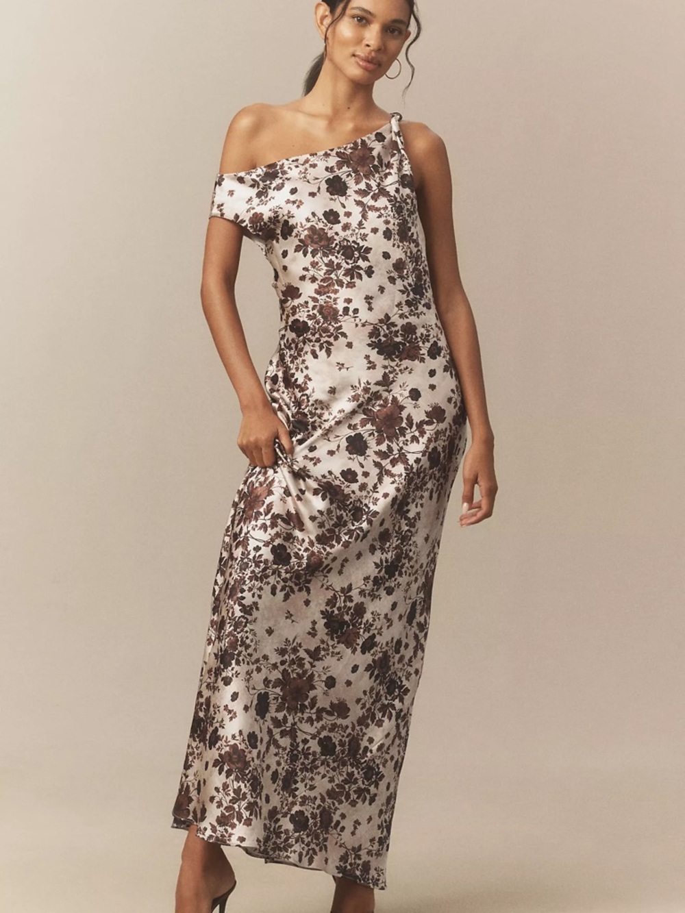 BHLDN Sienna Off-The-Shoulder High-Shine Satin Maxi Dress